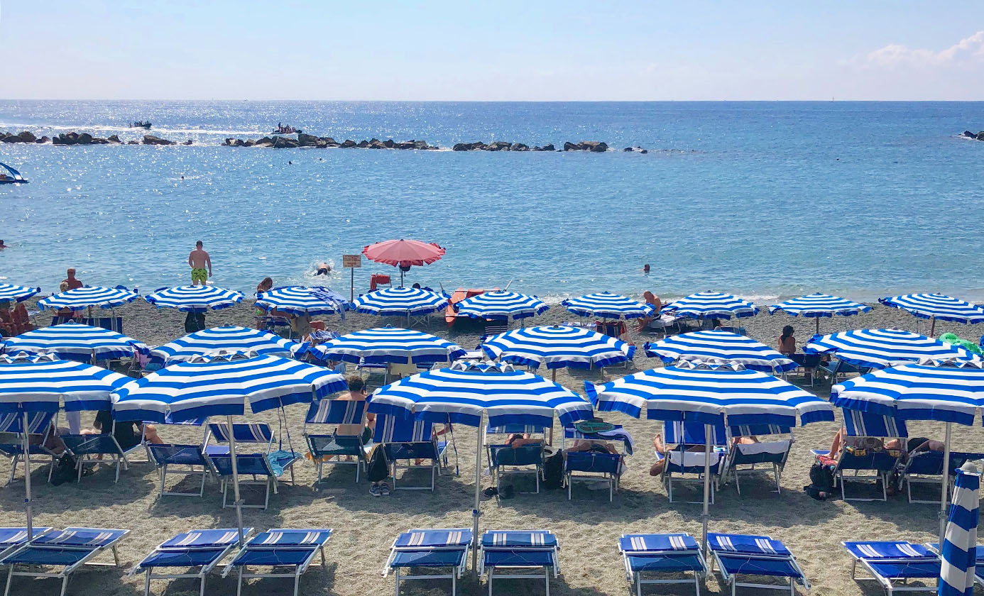 Cinque Terre, Italy beach umbrellas