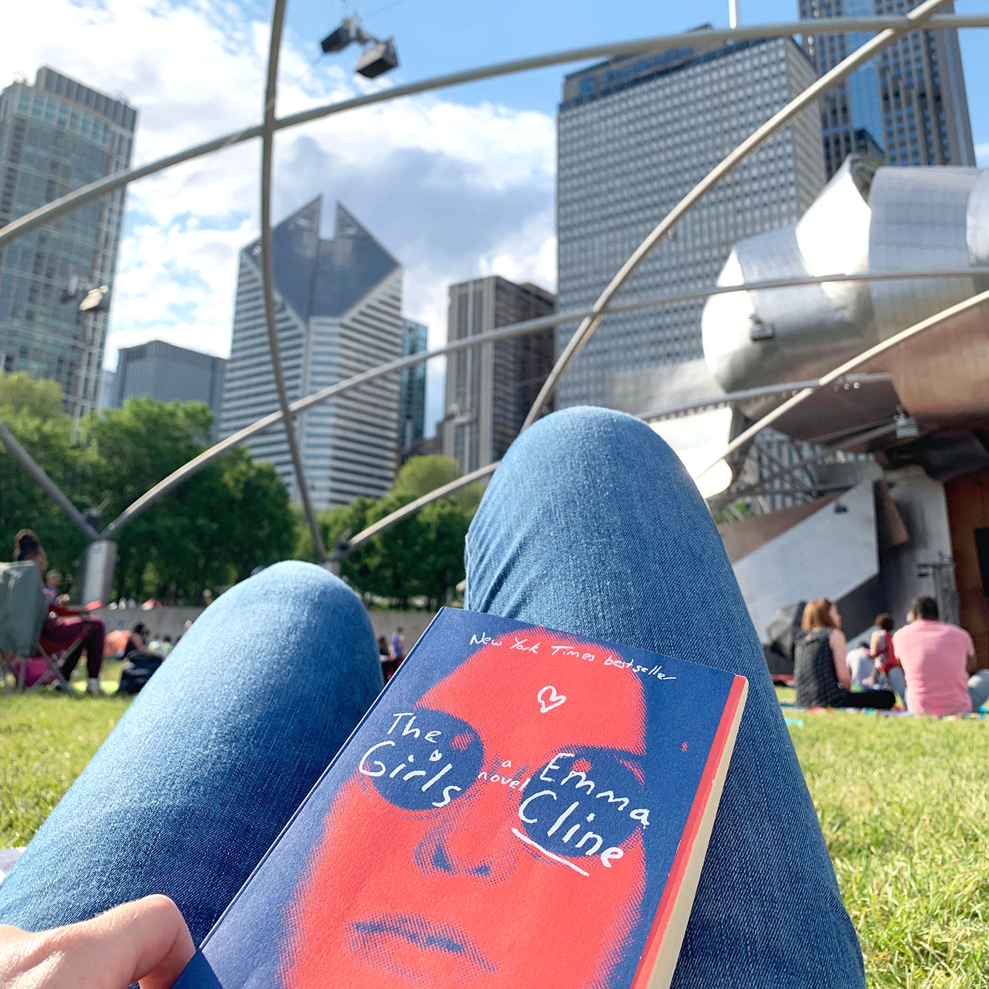 Reading a book in the park in Chicago